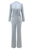 Load image into Gallery viewer, 2 Piece Dusty Blue Satin Women Prom Suits with Sash