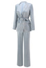 Load image into Gallery viewer, 2 Piece Dusty Blue Satin Women Prom Suits with Sash