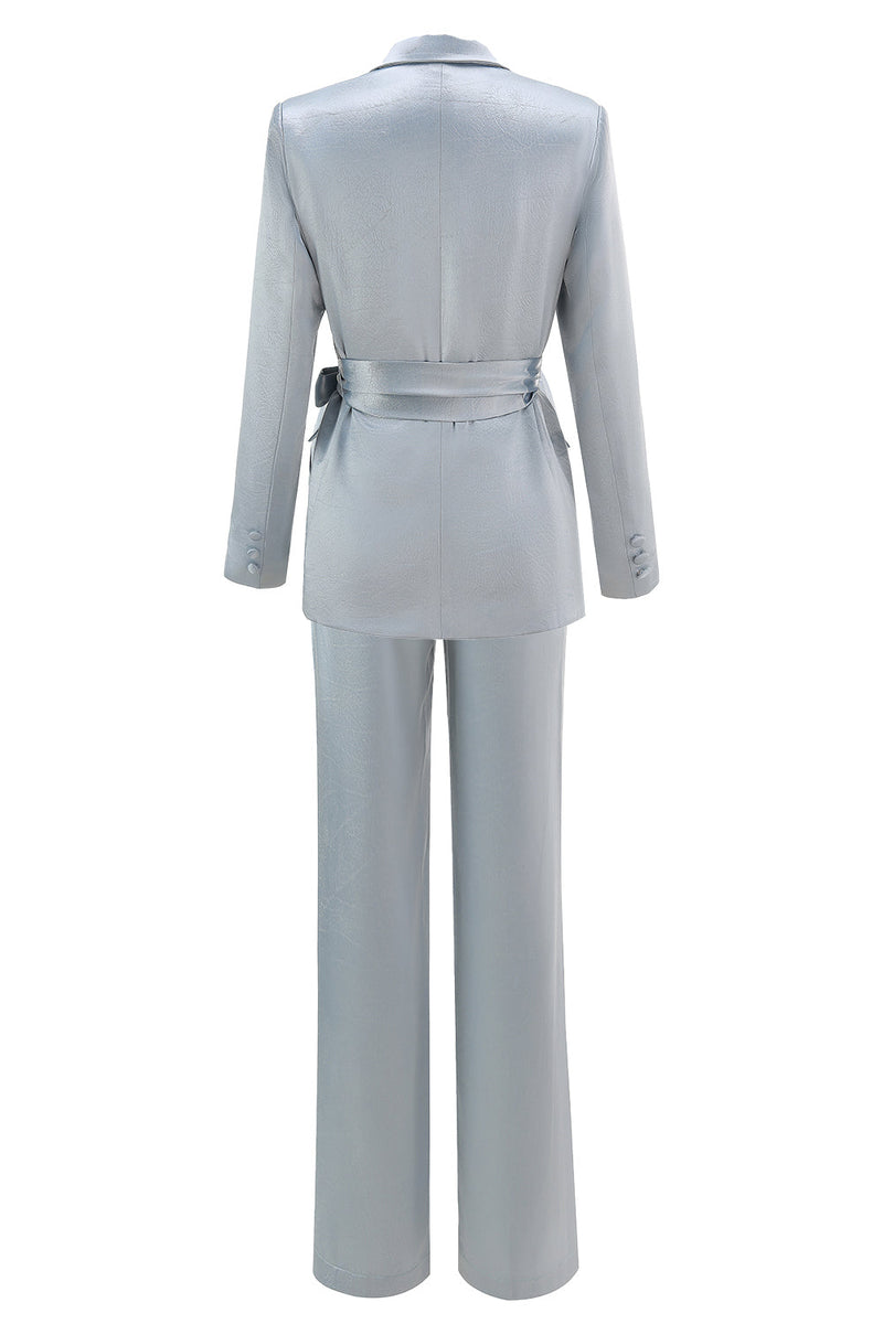 Load image into Gallery viewer, 2 Piece Dusty Blue Satin Women Prom Suits with Sash
