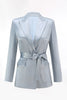 Load image into Gallery viewer, 2 Piece Dusty Blue Satin Women Prom Suits with Sash