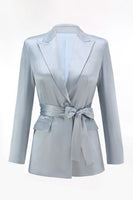 Load image into Gallery viewer, 2 Piece Dusty Blue Satin Women Prom Suits with Sash