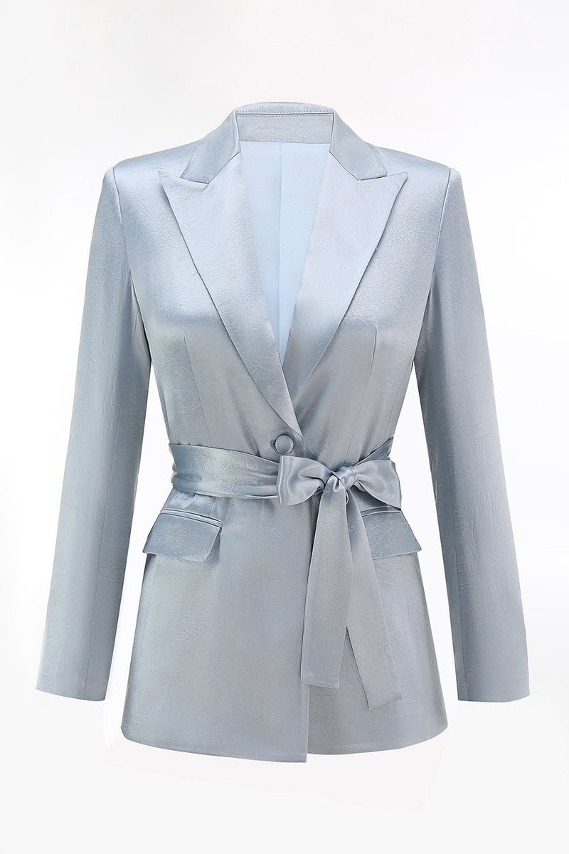 Load image into Gallery viewer, 2 Piece Dusty Blue Satin Women Prom Suits with Sash