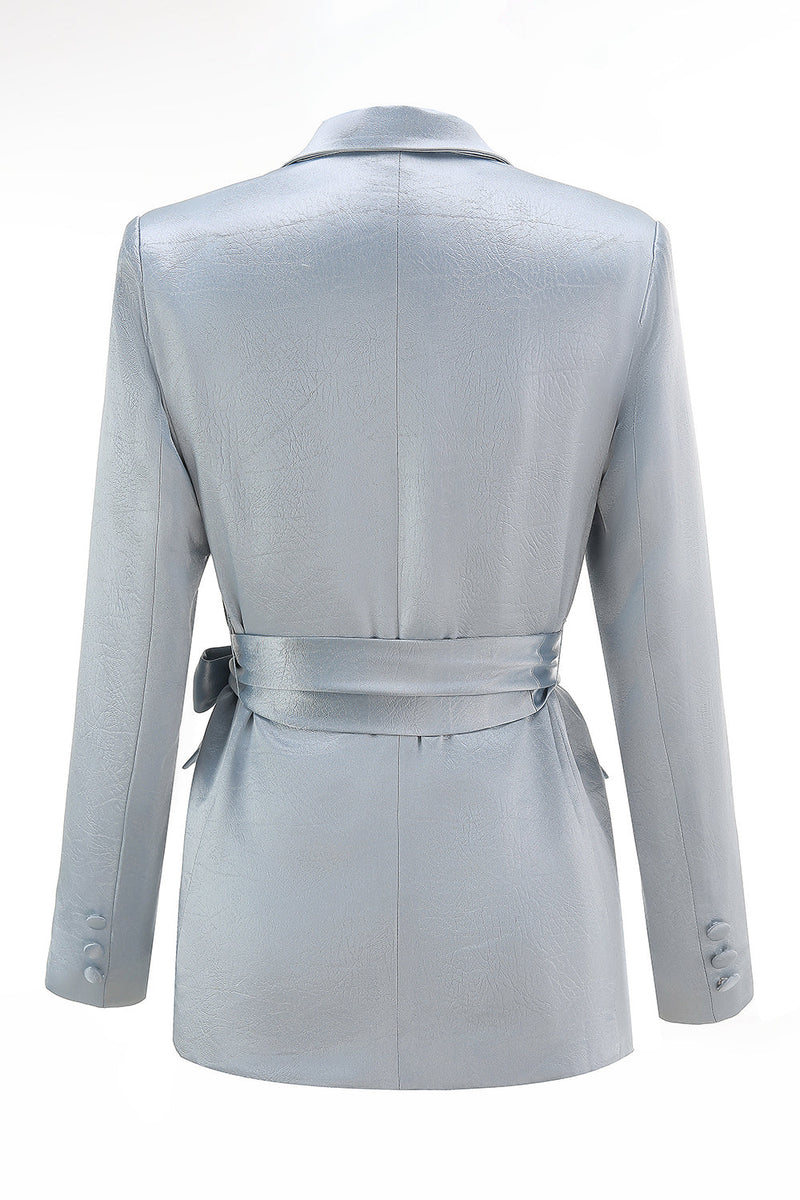 Load image into Gallery viewer, 2 Piece Dusty Blue Satin Women Prom Suits with Sash