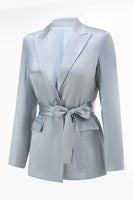 Load image into Gallery viewer, 2 Piece Dusty Blue Satin Women Prom Suits with Sash