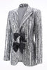 Load image into Gallery viewer, Sparkly Silver Grey Sequin Peak Lapel Women Prom Blazer with Bow