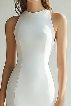 Ivory Round Neck Mermaid Maxi Rehearsal Dinner Dress with Slit