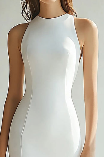 Ivory Round Neck Mermaid Maxi Rehearsal Dinner Dress with Slit