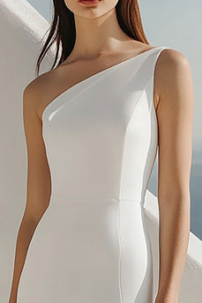 Ivory One Shoulder Sheath Maxi Rehearsal Dinner Dress with Slit