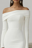 Load image into Gallery viewer, Ivory Off the Shoulder Mermaid Maxi Rehearsal Dinner Dress with Sleeves