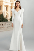 Load image into Gallery viewer, Ivory Mermaid V-Neck Maxi Rehearsal Dinner Dress with Sleeves