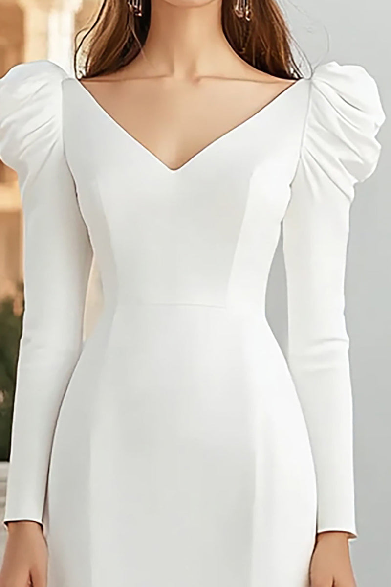 Load image into Gallery viewer, Ivory Mermaid V-Neck Maxi Rehearsal Dinner Dress with Sleeves