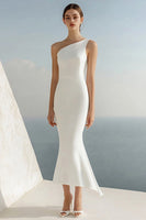 Load image into Gallery viewer, Simple Ivory Mermaid One Shoulder Maxi Rehearsal Dinner Dress