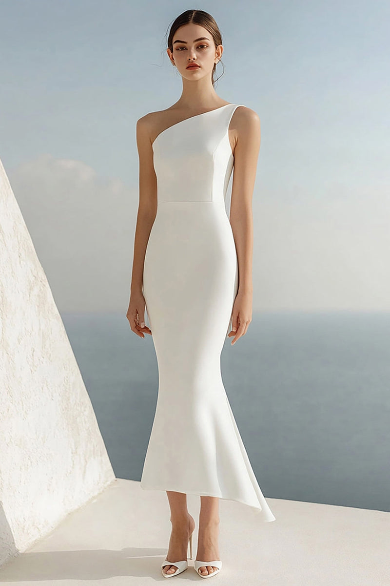 Load image into Gallery viewer, Simple Ivory Mermaid One Shoulder Maxi Rehearsal Dinner Dress