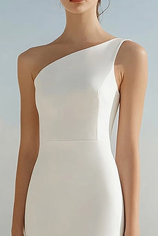 Simple Ivory Mermaid One Shoulder Maxi Rehearsal Dinner Dress