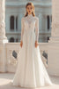 Load image into Gallery viewer, Ivory High Neck Long Sleeves Rehearsal Dinner Dress with Lace