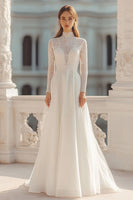 Load image into Gallery viewer, Ivory High Neck Long Sleeves Rehearsal Dinner Dress with Lace