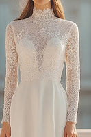 Load image into Gallery viewer, Ivory High Neck Long Sleeves Rehearsal Dinner Dress with Lace