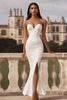 Load image into Gallery viewer, Women Ivory Sweetheart Rehearsal Dinner Dress with Slit Mermaid Satin Engagement Dress