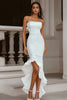Load image into Gallery viewer, Ivory Strapless High-Low Rehearsal Dinner Dress with Ruffles