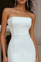 Load image into Gallery viewer, Ivory Strapless High-Low Rehearsal Dinner Dress with Ruffles