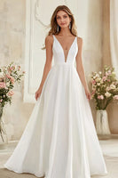 Load image into Gallery viewer, Women Ivory Chiffon Maxi Rehearsal Dinner Dress Deep V-Neck A Line Wedding Reception Dress