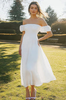 Load image into Gallery viewer, Ivory Chiffon A Line Off the Shoulder Maxi Engagement Dress