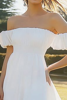 Ivory Chiffon A Line Off the Shoulder Maxi Engagement Dress