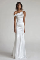 Load image into Gallery viewer, Ivory One Shoulder Mermaid Maxi Satin Rehearsal Dinner Dress