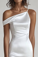 Load image into Gallery viewer, Ivory One Shoulder Mermaid Maxi Satin Rehearsal Dinner Dress