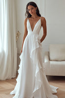 Load image into Gallery viewer, Ivory Chiffon Deep V-Neck Maxi Rehearsal Dinner Dress with Ruffles