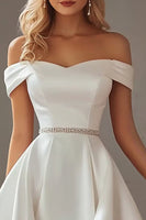 Load image into Gallery viewer, Ivory Off the Shoulder High-Low Engagement Dress with Rhinestones