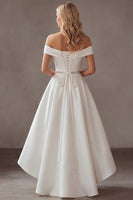 Load image into Gallery viewer, Ivory Off the Shoulder High-Low Engagement Dress with Rhinestones