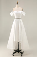 Load image into Gallery viewer, Ivory Off the Shoulder High-Low Engagement Dress with Rhinestones