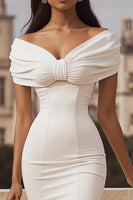 Load image into Gallery viewer, Ivory Mermaid Off the Shoulder Maxi Rehearsal Dinner Dress with Slit