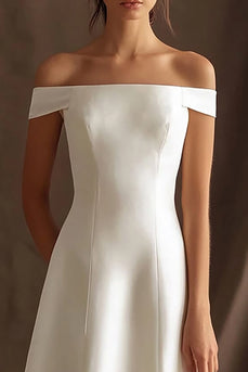 Simple Satin Ivory Off the Shouler Long Rehearsal Dinner Dress