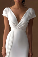 Load image into Gallery viewer, Ivory Mermaid Simple V-Neck Maxi Rehearsal Dinner Dress with Sleeves