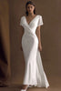 Load image into Gallery viewer, Women Ivory Maxi Rehearsal Dinner Dress with Sleeves Simple Mermaid V-Neck Wedding Reception Dress