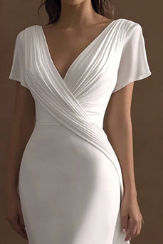 Mermaid Ivory Simple V-Neck Maxi Rehearsal Dinner Dress with Sleeves