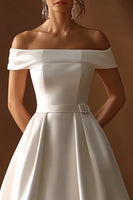 Load image into Gallery viewer, Simple Satin Ivory Maxi A Line Wedding Reception Dress with Belts