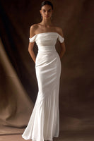 Load image into Gallery viewer, Simple Ivory Mermaid Off the Shoulder Maxi Wedding Reception Dress