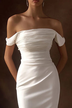 Simple Ivory Mermaid Off the Shoulder Maxi Wedding Reception Dress