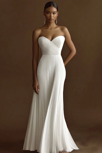 Sweetheart Ivory Pleated Maxi Wedding Reception Dress
