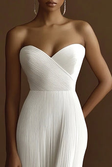 Sweetheart Ivory Pleated Maxi Wedding Reception Dress