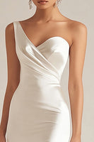 Load image into Gallery viewer, Ivory Satin One Shoulder Maxi Wedding Reception Dress with Slit