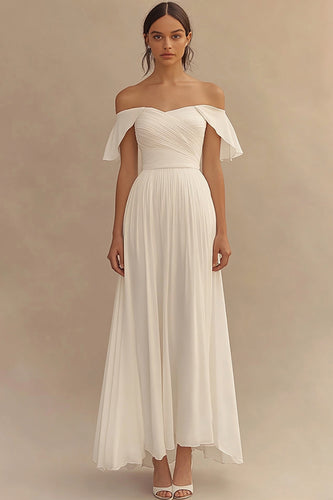 Chiffon Ivory Off the Shoulder Maxi Wedding Reception Dress
