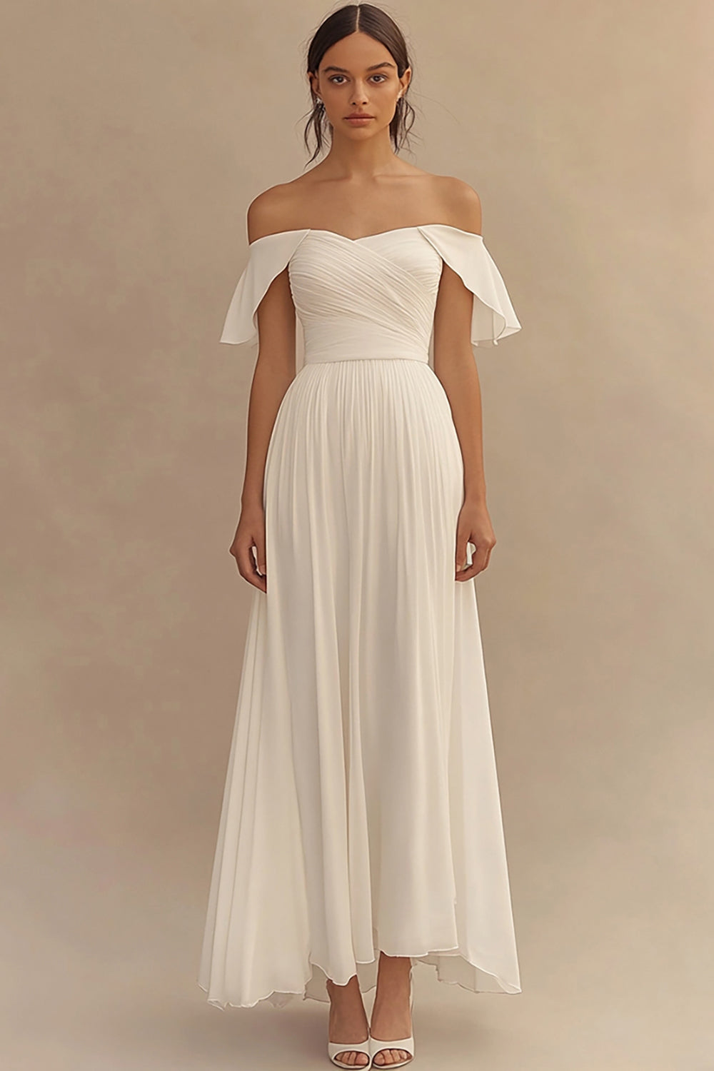 Chiffon Ivory Off the Shoulder Maxi Wedding Reception Dress
