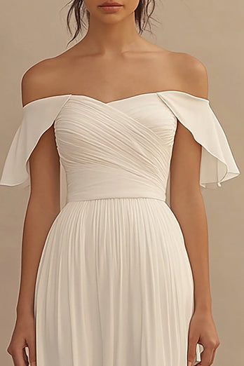 Chiffon Ivory Off the Shoulder Maxi Wedding Reception Dress