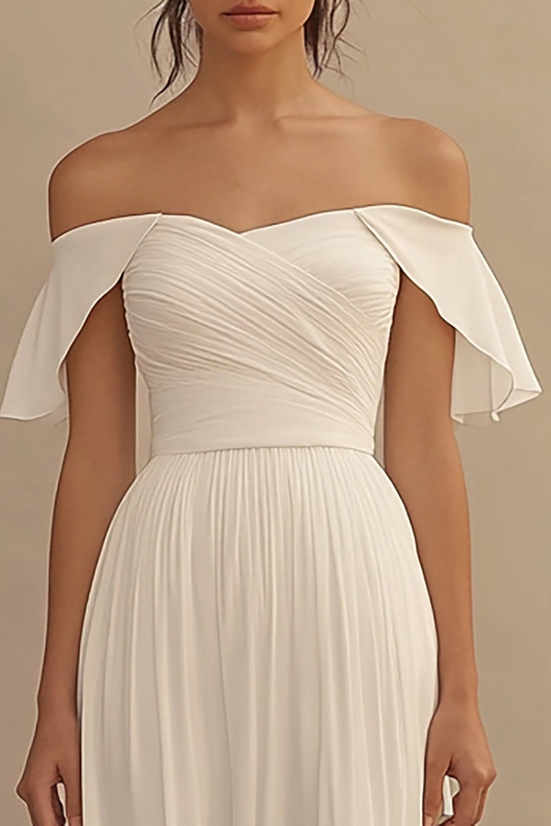 Load image into Gallery viewer, Chiffon Ivory Off the Shoulder Maxi Wedding Reception Dress