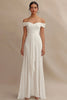 Load image into Gallery viewer, Chiffon Ivory Maxi Off the Shoulder Rehearsal Dinner Dress with Sash