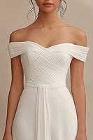 Load image into Gallery viewer, Chiffon Ivory Maxi Off the Shoulder Rehearsal Dinner Dress with Sash